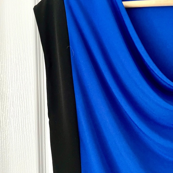 Calvin Klein Blue & Black Colorblock Draped Blouse Size M - Picture 4 of 9